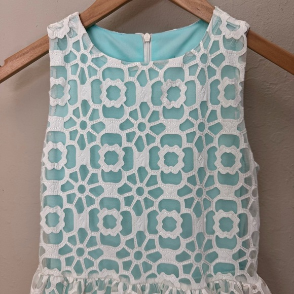 ELISA B. Lace Sleeveless Party Dress Teal Turquoise White Special Occasion Sz 10 - Picture 3 of 16